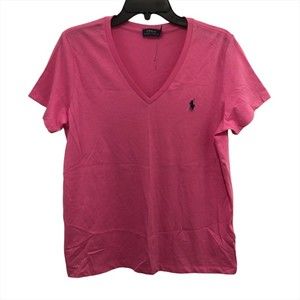 Polo by Ralph Lauren Pink V-Neck T-Shirt XL Short Sleeve 100% Cotton Womens NWOT